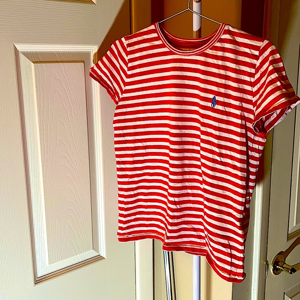 Red and white striped Polo tee